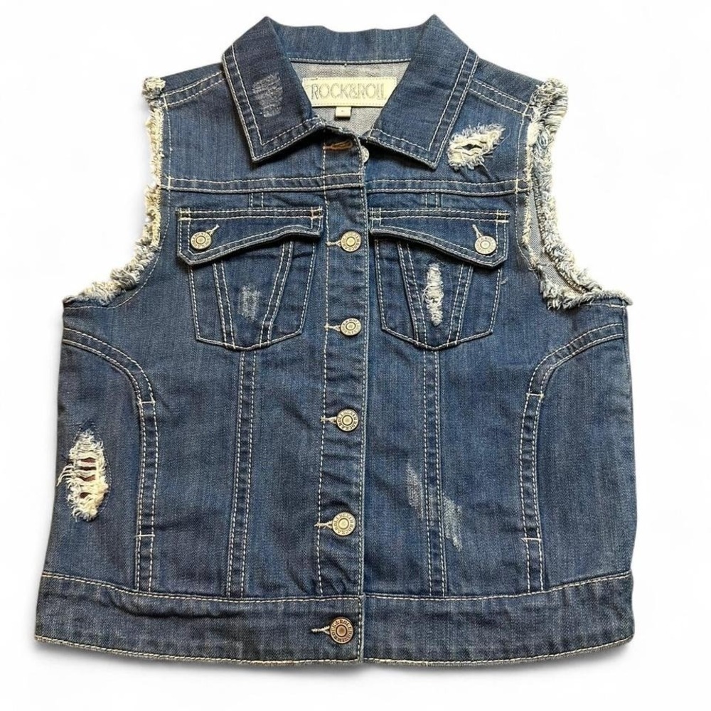 Rock‎ & Roll denim USA flag western punk women's vest size large